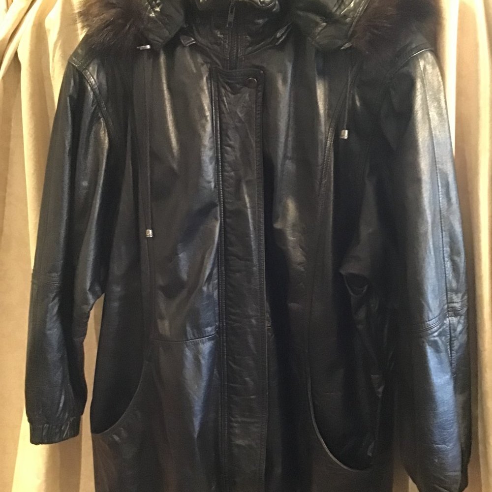 Vintage Jacqueline Ferrar Leather Foxtail Hooded Jacket/Coat Size 1X **NICE**